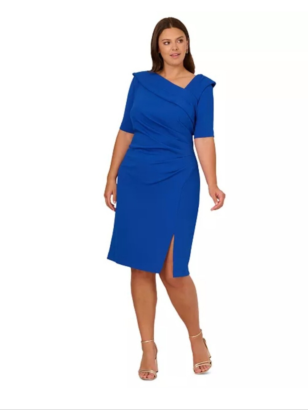 Adrianna Papell NWT Cobalt Blue Ruched Draped Midi Dress Size 16W $219 Party